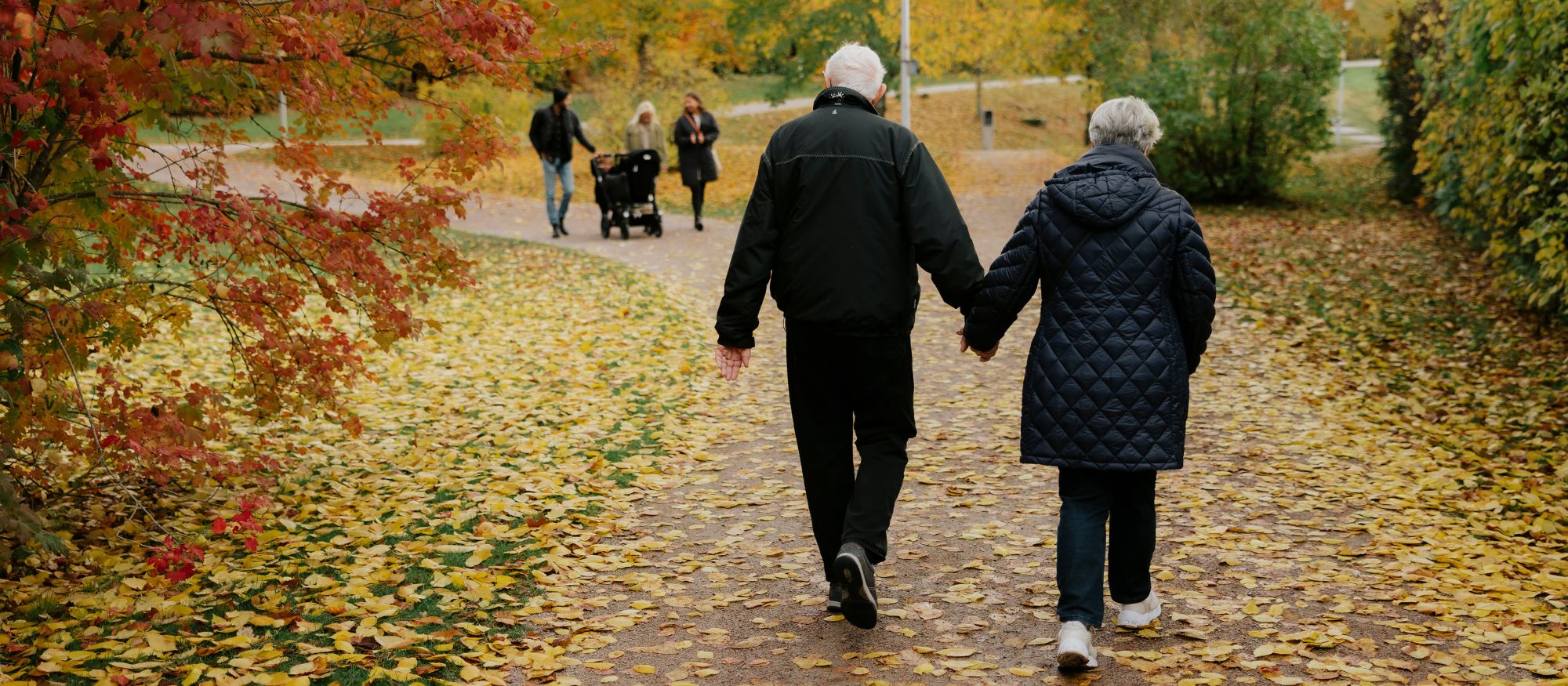 old couple walking hand in hand