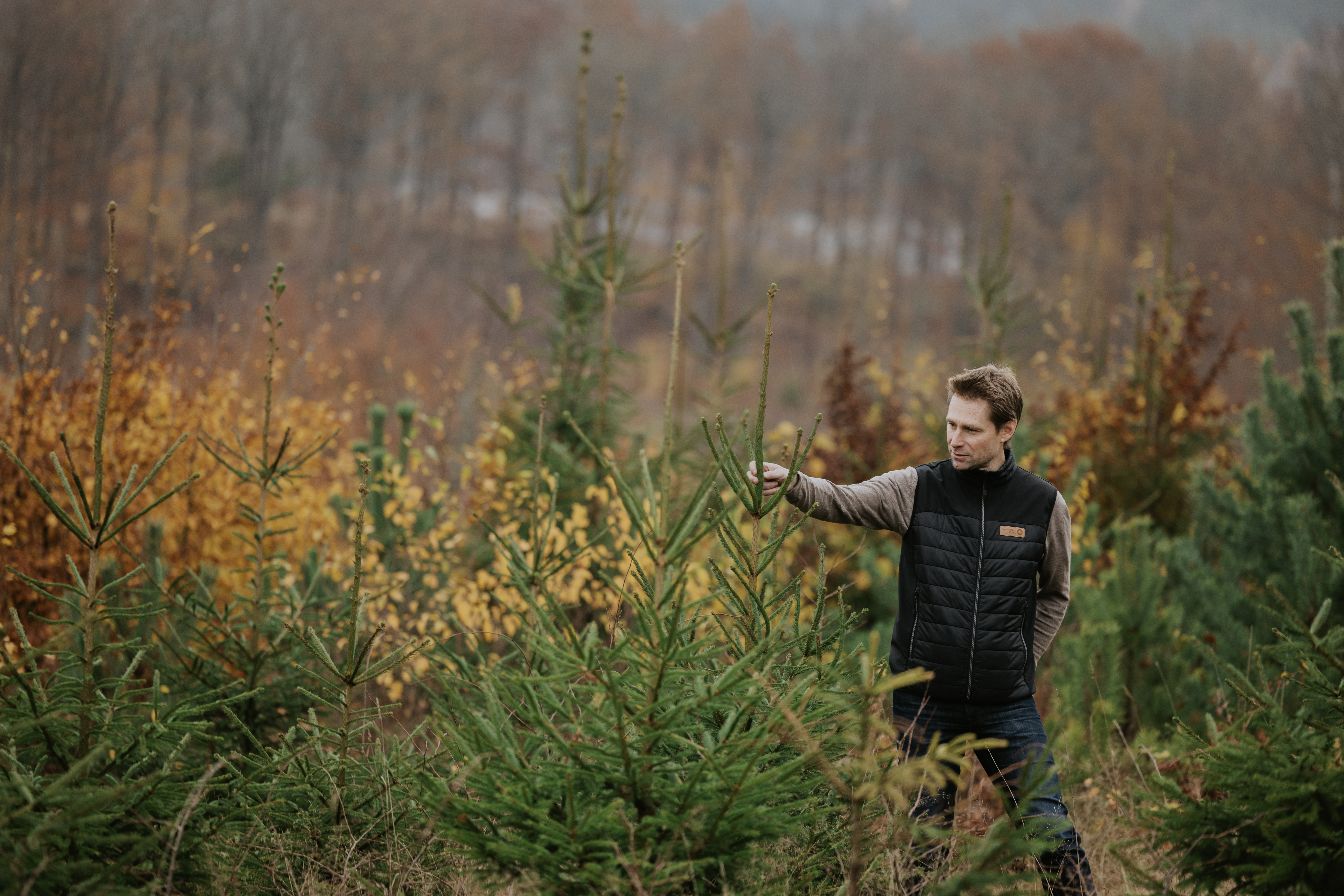 Vår medarbetare Henrik står i skogen